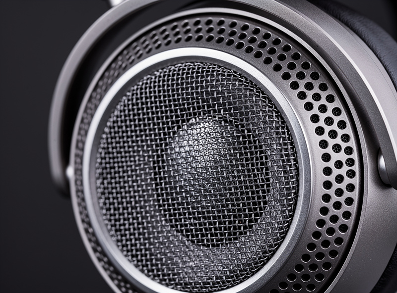 Close-up of open-back headphone ear cup showing driver mesh