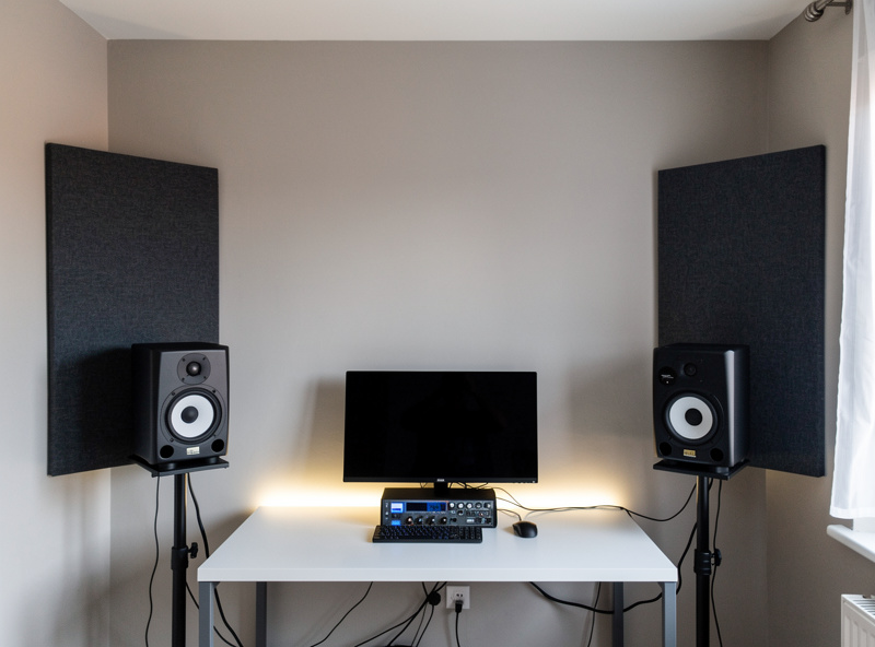 Acoustic treatment panels at first reflection points on side walls