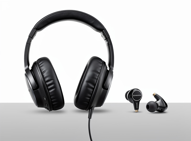Over ear headphones next to in ear monitors size comparison