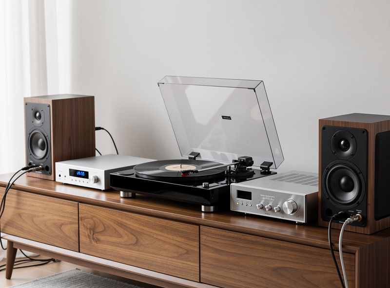 Complete vinyl playback system with turntable preamp amplifier and speakers