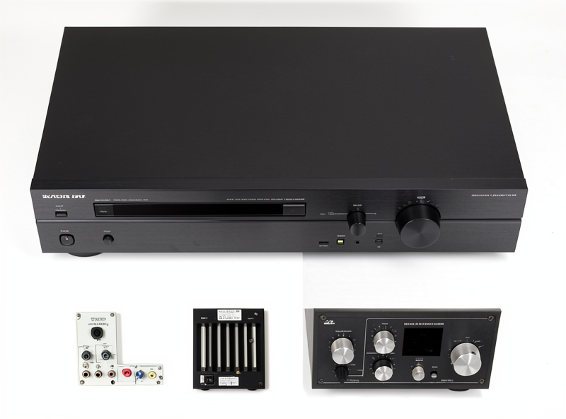 An AV receiver and a stereo integrated amplifier side by side showing the difference in connections and channels