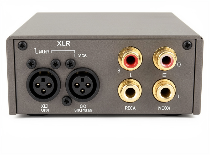 Rear panel of an amplifier showing both XLR balanced and RCA unbalanced input sockets