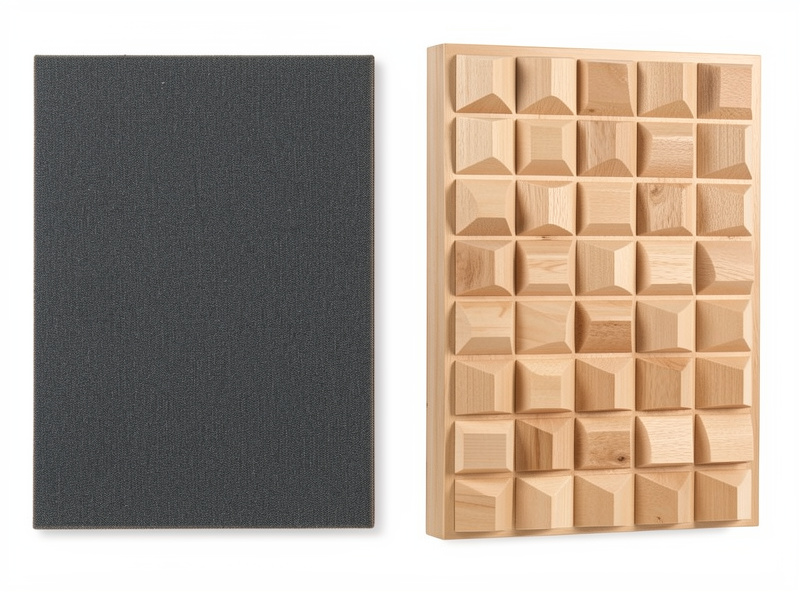 Comparison of a flat fabric absorber panel and a wooden quadratic diffuser on a listening room wall