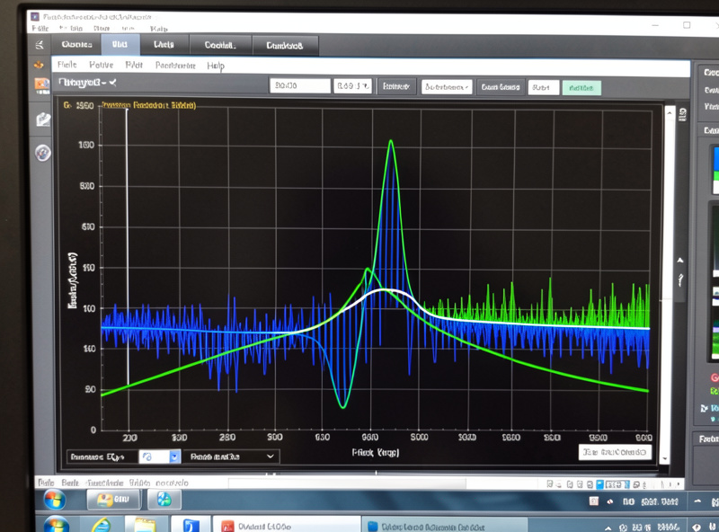 Parametric EQ filter curve overlaid on a measured room frequency response in REW, showing a narrow cut sitting on a low-frequency room mode peak