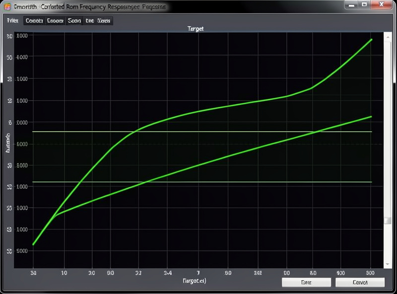 The same room response after parametric correction filters are applied, showing a smoother curve with the peaks cut down toward a gentle target tilt