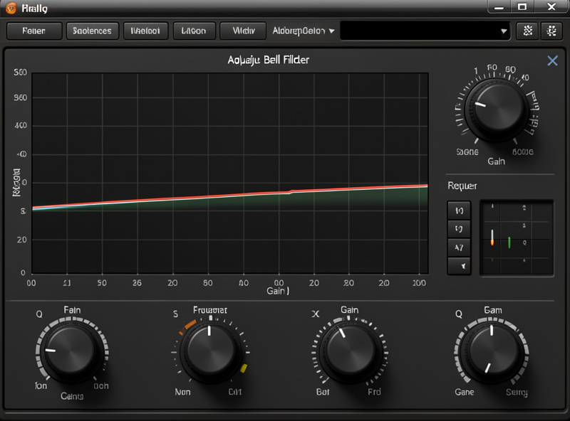 A parametric EQ interface showing a single adjustable filter with frequency, gain, and Q controls placing a narrow cut on a frequency response curve