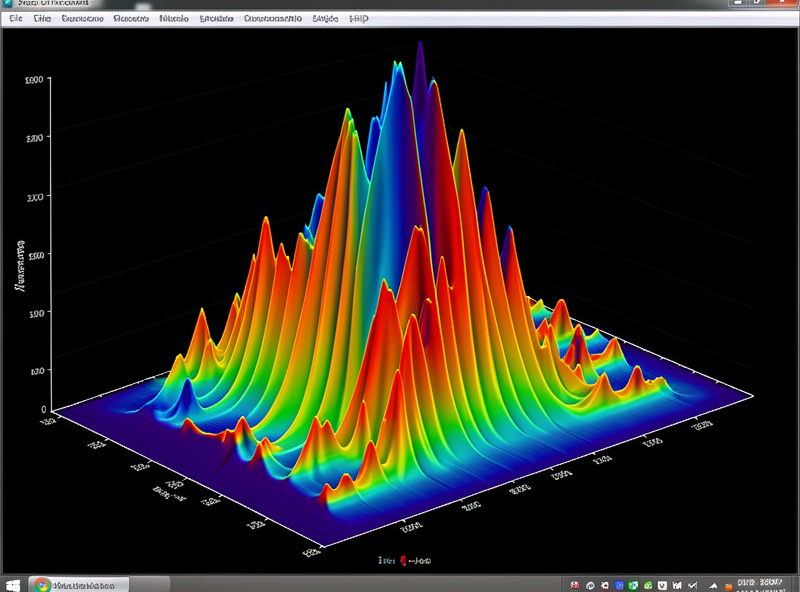 A spectral decay waterfall plot in measurement software showing low frequency room modes ringing on longer than higher frequencies, 3D graph on dark background