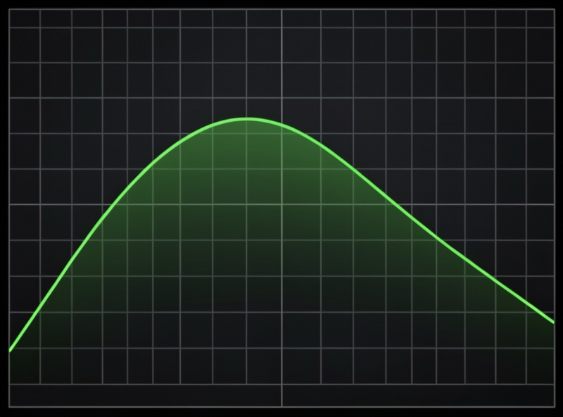 A combined subwoofer and mains measured frequency response after EQ, showing a smooth even bass region with modal peaks cut down to a gentle target curve