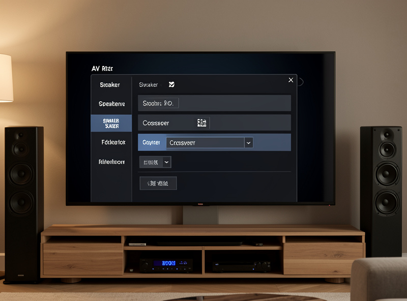 AV receiver on-screen speaker setup menu showing speakers set to small and an 80Hz crossover after calibration