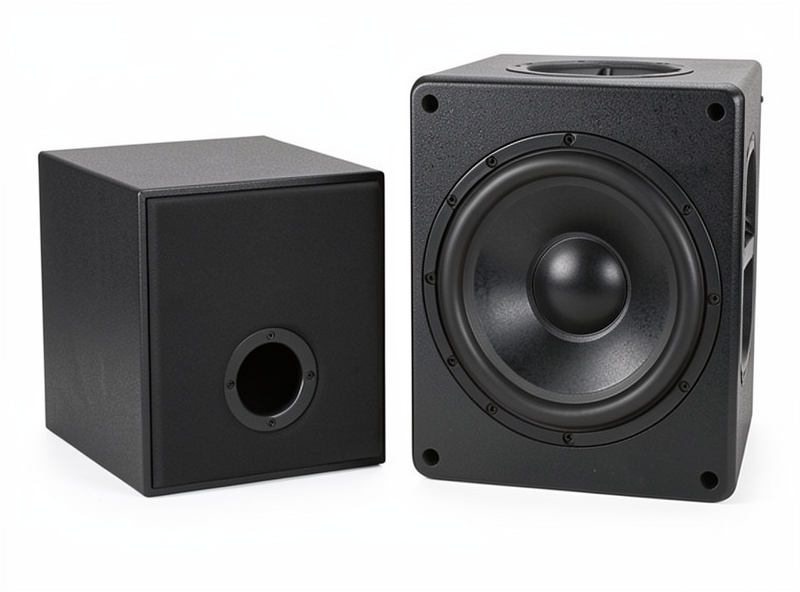 A sealed home theater subwoofer and a ported subwoofer side by side showing the port opening difference