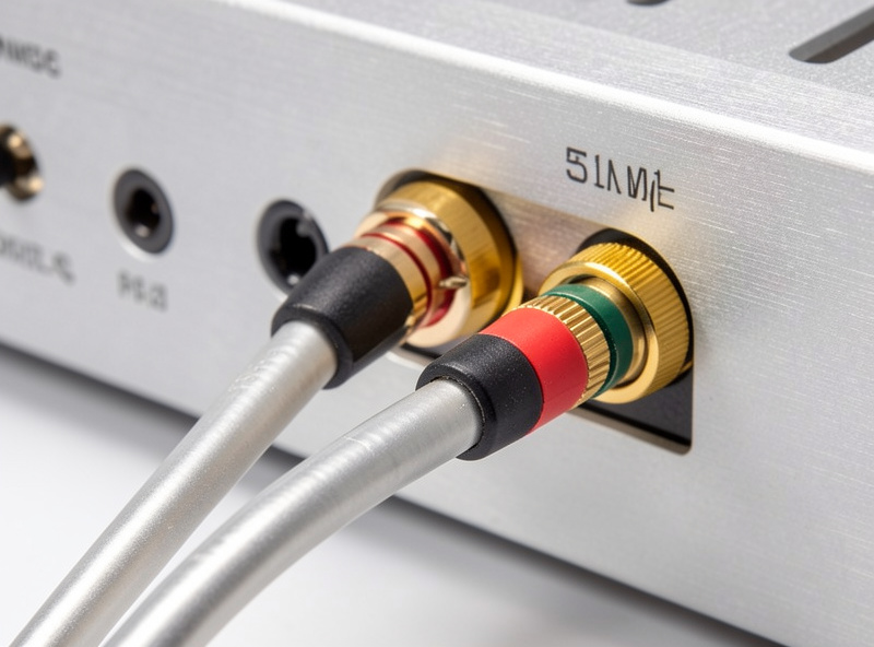 Pair of shielded RCA interconnect cables connected between a DAC and an integrated amplifier