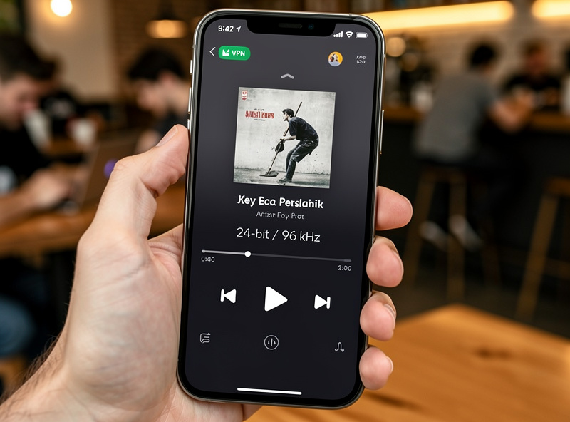 Smartphone showing Roon ARC playing 24-bit 96kHz with VPN active