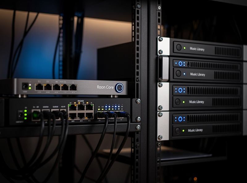 Home server rack with Roon Core and network switch