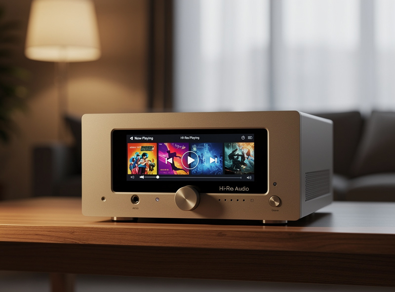 A single streaming DAC box next to a separate network streamer and DAC stacked on a hi-fi rack