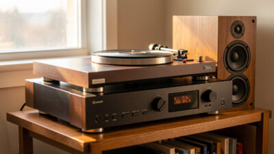 Turntable integrated into a complete separates hi-fi system with phono stage and amplifier